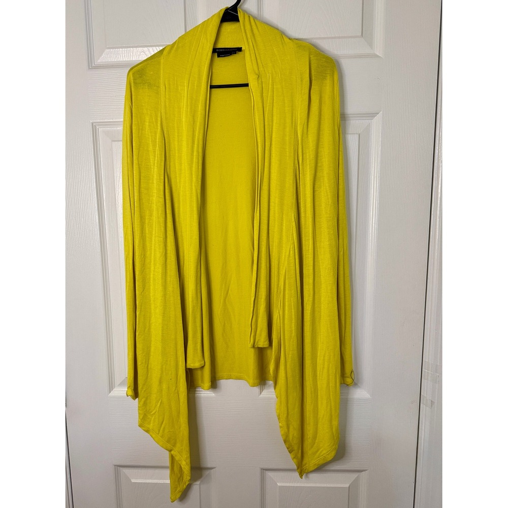 BCBGMAXAZRIA Cardigan Womens‎ Large Yellow Drape Front Handkerchief Hem